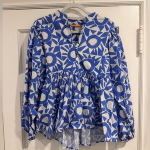 Oliphant Blue and White Geometric Blouse